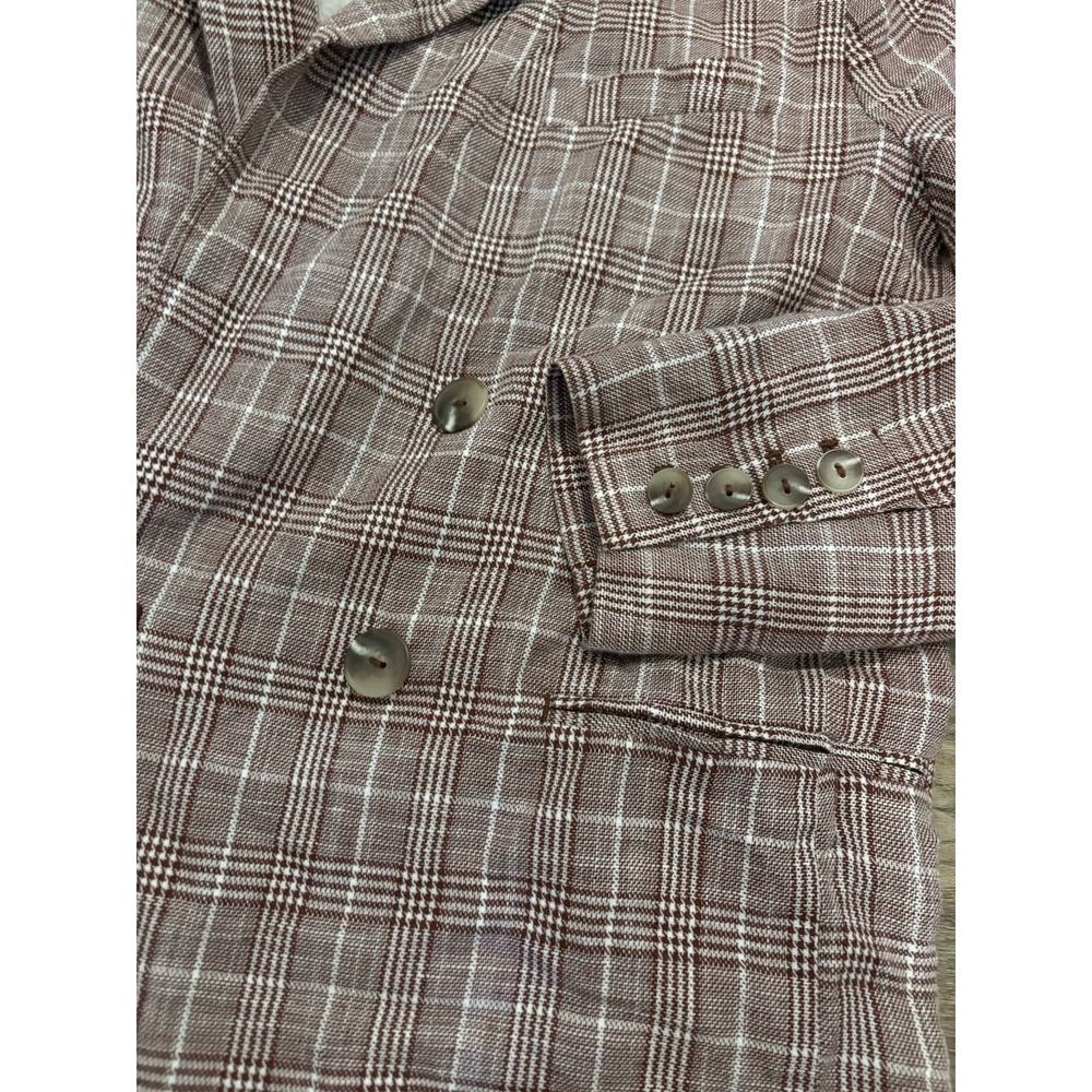 Anthropologie Maeve Jacket Size 10 Plaid Linen Blend Double Breasted Blazer Red - Picture 5 of 9